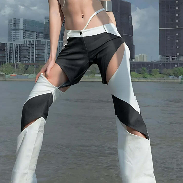 Y2K Fashion Baddie Patchwork Cut-Out Festival Pants for Trendy Looks