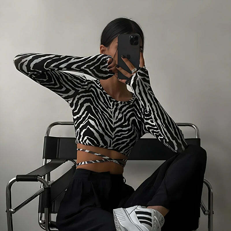 Y2K Fashion Baddie Zebra Backless Crop Top - Trendy 2000s Style