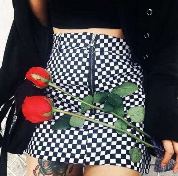 Y2K Fashion Black and White Checkerboard Skirt - 2000s Style Essential