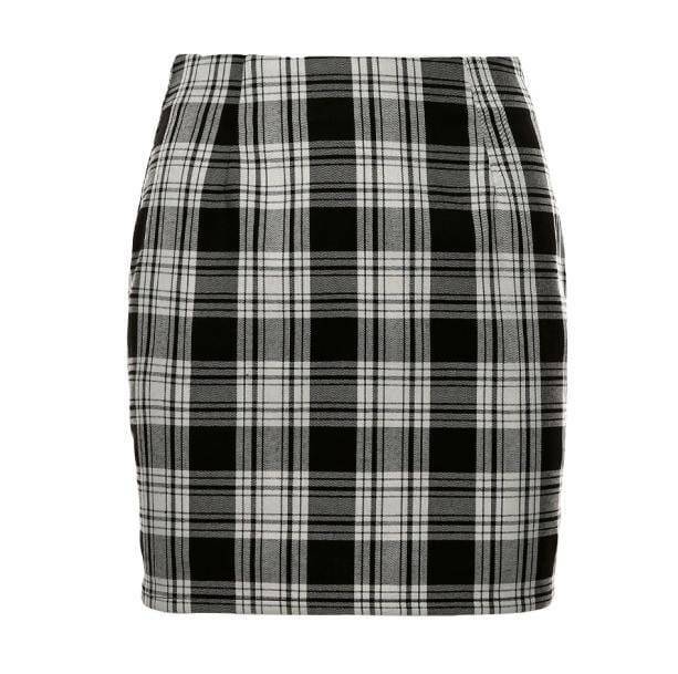 Y2K Fashion Black and White Plaid Mini Skirt - 2000s Style Essential