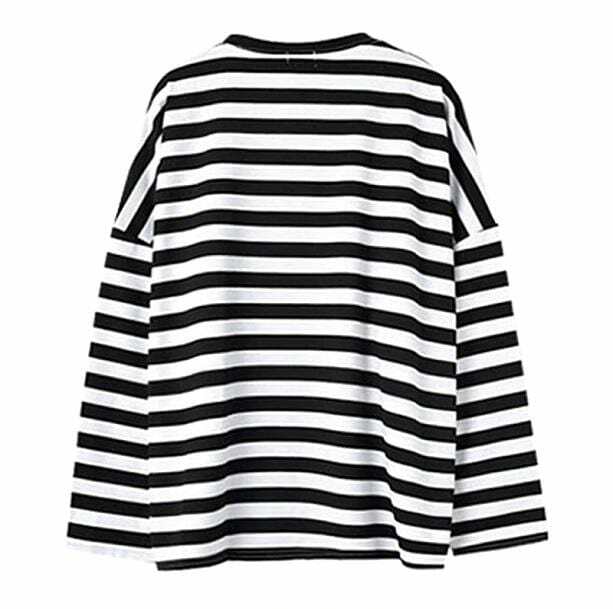 Y2K Fashion Black and White Striped Sweatshirt - 2000s Style Essential