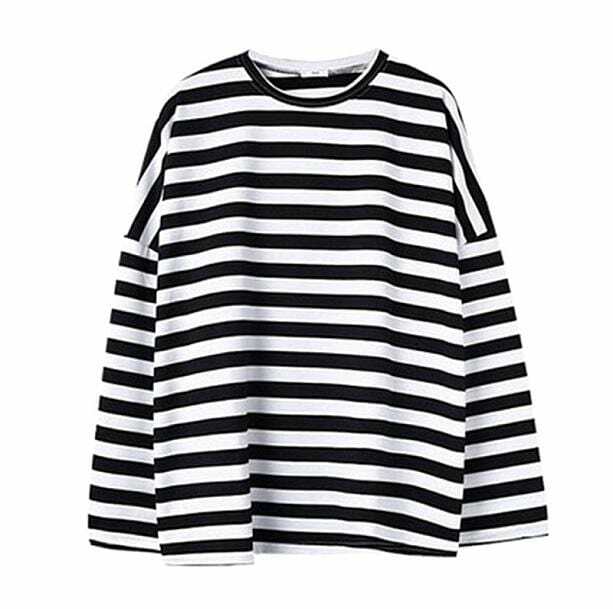 Y2K Fashion Black and White Striped Sweatshirt - 2000s Style Essential