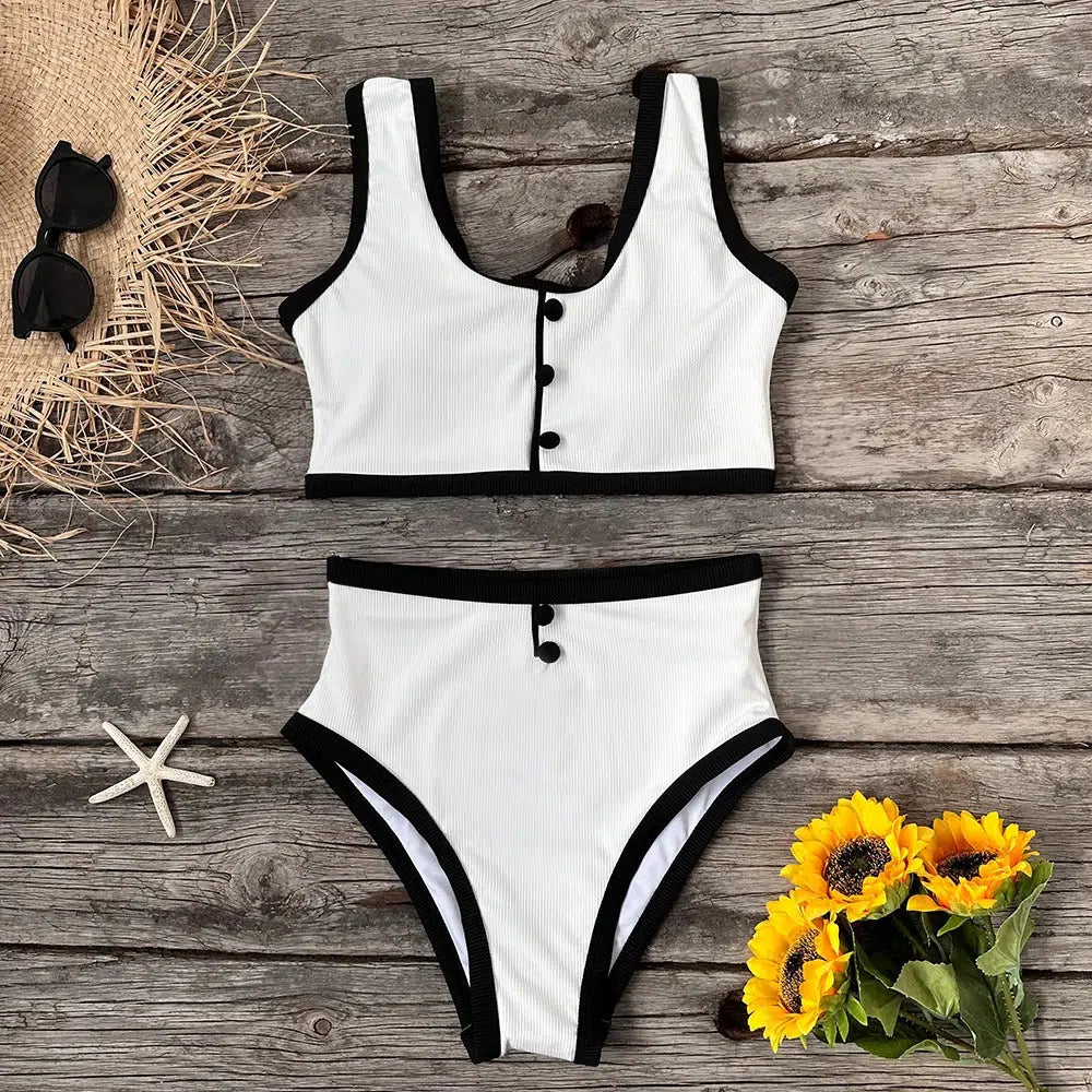 Y2K Fashion Button Up Bikini Set - Trendy 2000s Style Swimwear