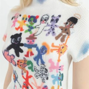 Y2K Fashion Cartoon Figures Printed Top - Trendy 2000s Style Tee