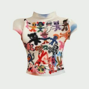 Y2K Fashion Cartoon Figures Printed Top - Trendy 2000s Style Tee