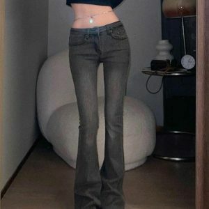 Y2K Fashion Casual Low Rise Flare Jeans - 2000s Style Denim