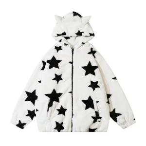 Y2K Fashion Cat Ears Star Hoodie - Trendy 2000s Style for Unique Looks