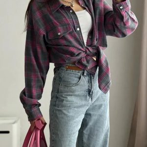 Y2K Fashion Classic Plaid Shirt - Retro 2000s Style for Trendy Looks