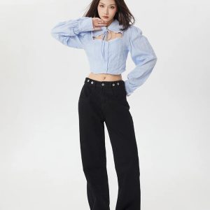 Y2K Fashion Classiccore Cut Out Crop Shirt - Trendy 2000s Style Top