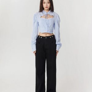 Y2K Fashion Classiccore Cut Out Crop Shirt - Trendy 2000s Style Top