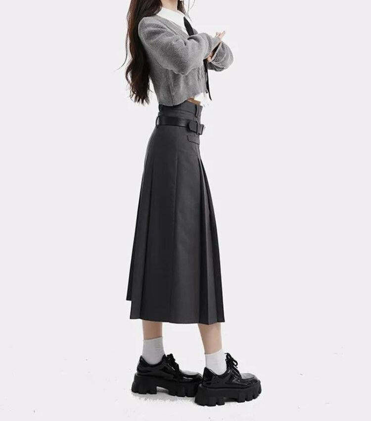 Y2K Fashion College Girl Pleated Midi Skirt - 2000s Style Essential