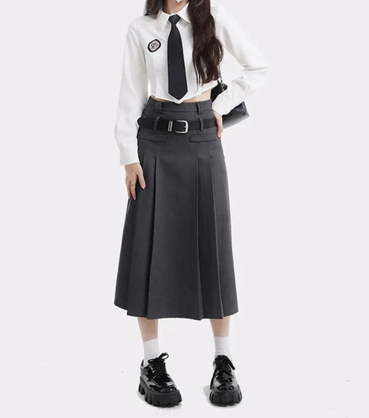 Y2K Fashion College Girl Pleated Midi Skirt - 2000s Style Essential