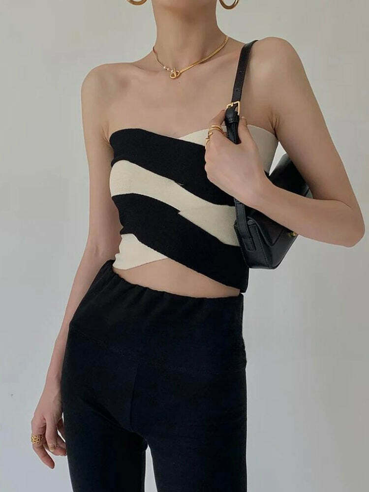 Y2K Fashion Contrast Color Tube Top - Trendy 2000s Style Essential