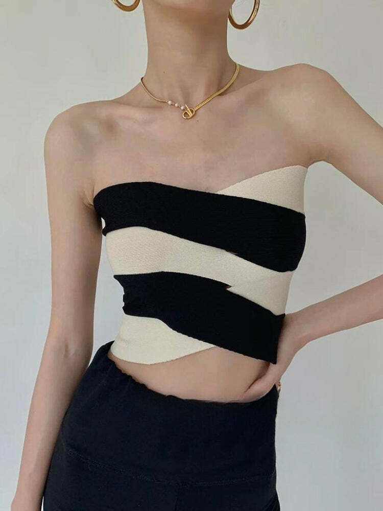 Y2K Fashion Contrast Color Tube Top - Trendy 2000s Style Essential