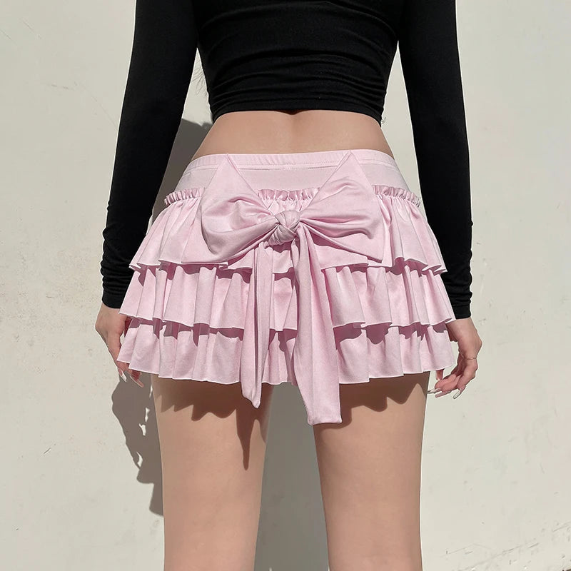 Y2K Fashion Coquette Layered Bow Mini Skort - Trendy 2000s Style