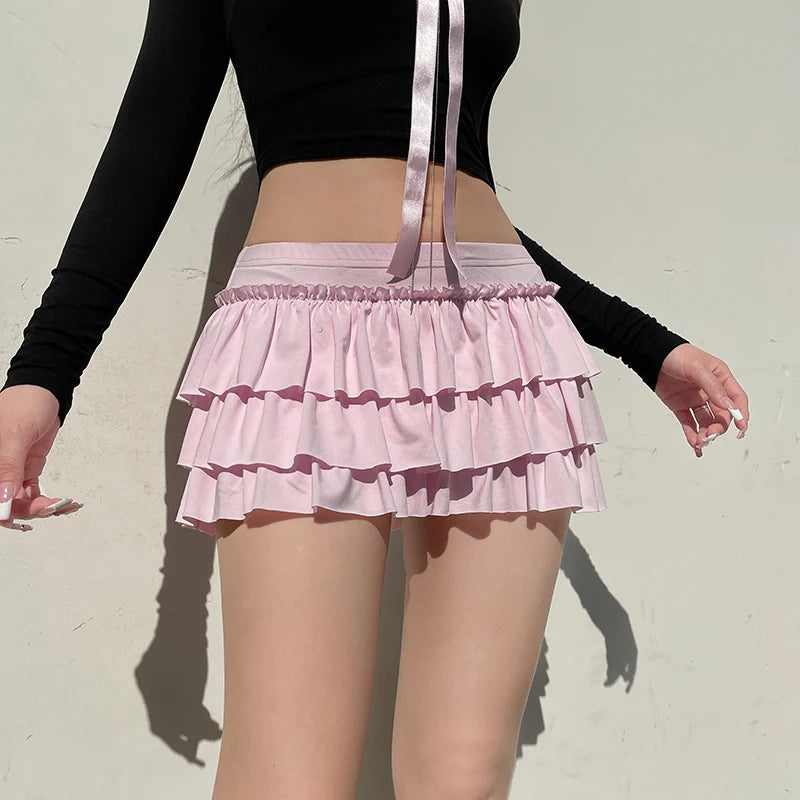 Y2K Fashion Coquette Layered Bow Mini Skort - Trendy 2000s Style