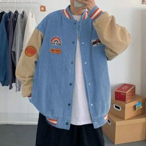 Y2K Fashion Corduroy Baseball Jacket - Retro 2000s Style Outerwear