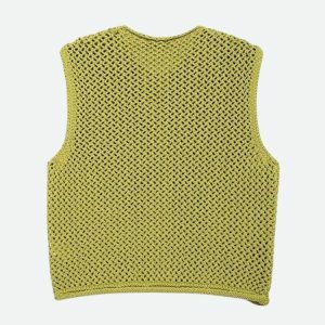 Y2K Fashion Crochet Sleeveless Cardigan - Trendy 2000s Style Layering