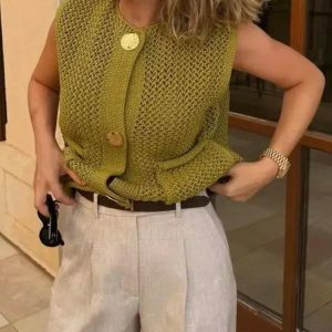 Y2K Fashion Crochet Sleeveless Cardigan - Trendy 2000s Style Layering