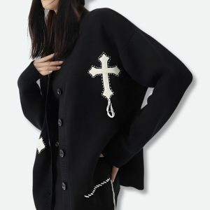 Y2K Fashion Cross Patch Cardigan - Trendy 2000s Style for Women