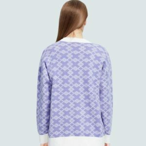 Y2K Fashion Cross Pattern Buttoned Purple Cardigan - 2000s Style Essential