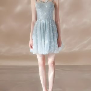 Y2K Fashion Crystal Strap Sequin Mini Dress - 2000s Style Glam