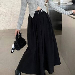 Y2K Fashion Dark Academia Midi Skirt - 2000s Style Aesthetic Outfit