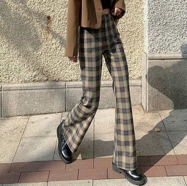 Y2K Fashion Dark Academia Plaid Pants - 2000s Style Aesthetic Outfit