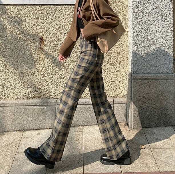 Y2K Fashion Dark Academia Plaid Pants - 2000s Style Aesthetic Outfit