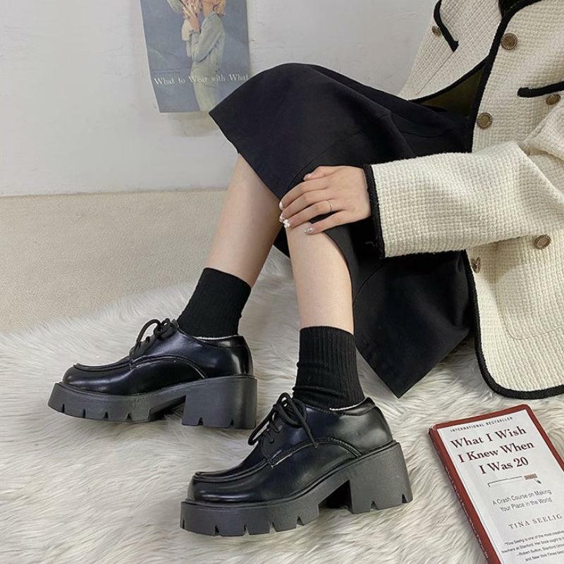 Y2K Fashion Dark Academia Platform Shoes - 2000s Style Aesthetic Footwear