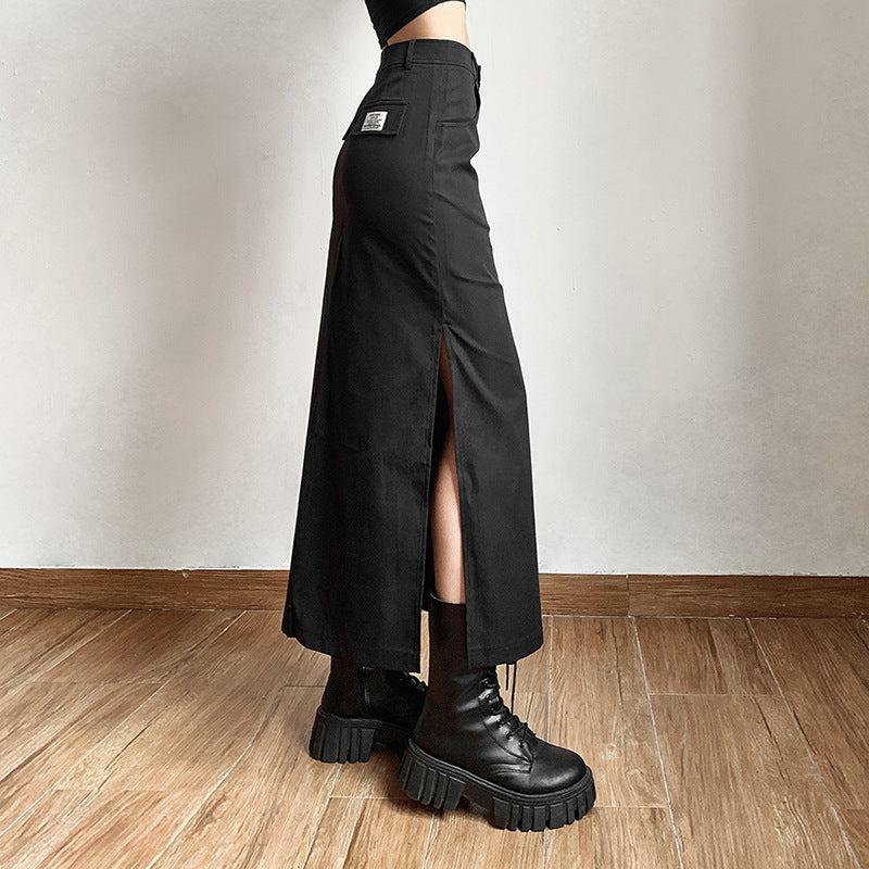 Y2K Fashion Dark Academia Side Slit Maxi Skirt - 2000s Style Essential