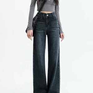 Y2K Fashion Dark Wash Straight Leg Denim Jeans - 2000s Style Essential