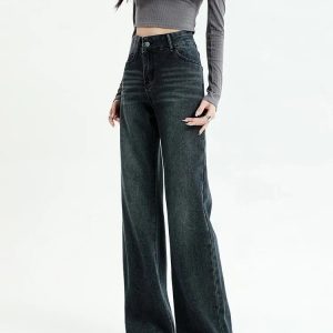 Y2K Fashion Dark Wash Straight Leg Denim Jeans - 2000s Style Essential