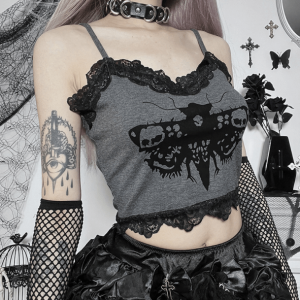 Y2K Fashion Death Moth Crop Top - Trendy 2000s Style Aesthetic