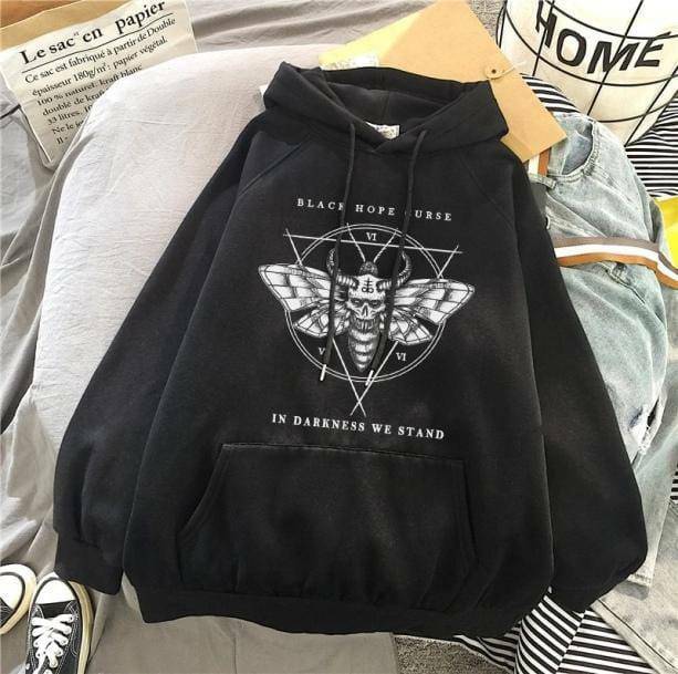 Y2K Fashion Death Moth Hoodie - Trendy 2000s Style Aesthetic Wear