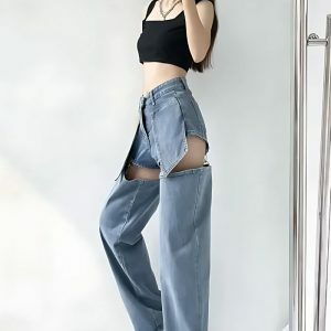 Y2K Fashion Detachable Straight Leg Jeans - Trendy 2000s Style