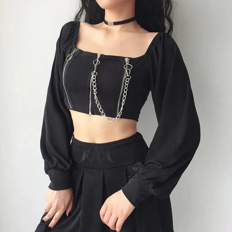 Y2K Fashion Detailed Square Neck Crop Top - Trendy 2000s Style