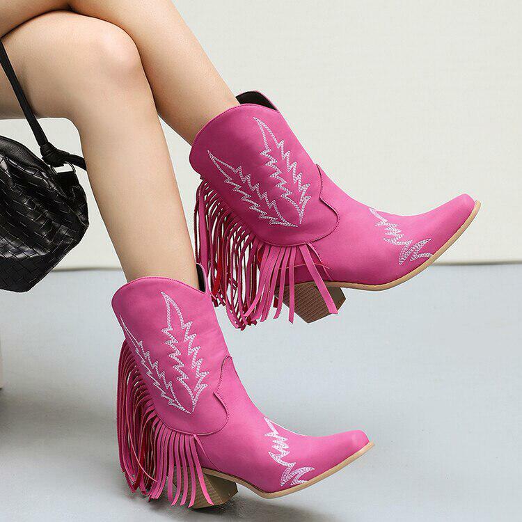 Y2K Fashion Disco Cowgirl Fringe Ankle Boots - 2000s Style Statement