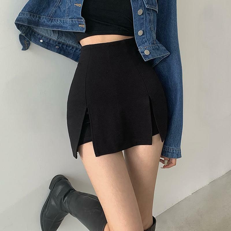 Y2K Fashion Double Side Slit Mini Skort - Trendy 2000s Style