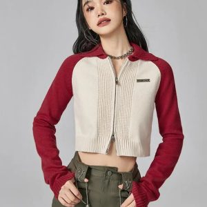 Y2K Fashion Double Zip-Up Crop Cardigan - Trendy 2000s Style Essential