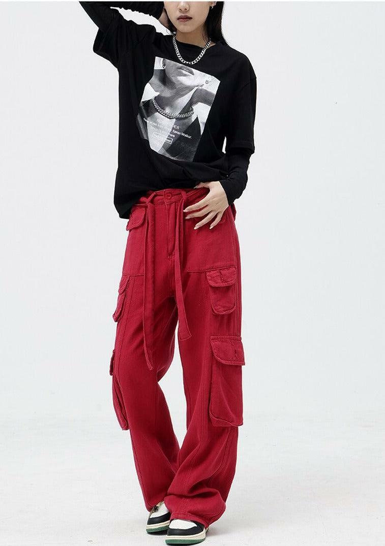 Y2K Fashion Drawstring Belt Cargo Pants - Trendy 2000s Style Outfit