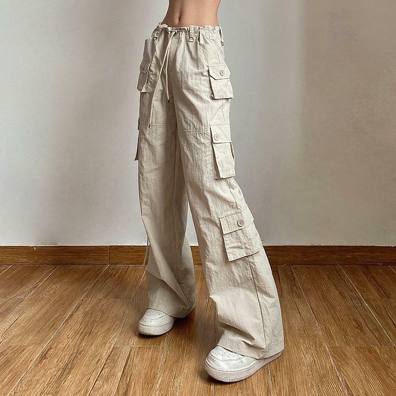 Y2K Fashion Drawstring Low Rise Cargo Pants - 2000s Style Essential