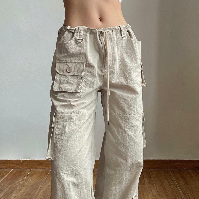 Y2K Fashion Drawstring Low Rise Cargo Pants - 2000s Style Essential