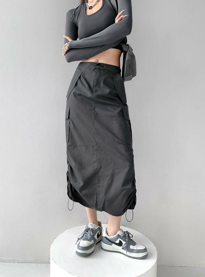 Y2K Fashion Drawstring Parachute Midi Skirt - Trendy 2000s Style