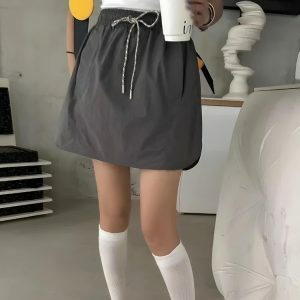 Y2K Fashion Drawstring Parachute Mini Skirt - Trendy 2000s Style Outfit