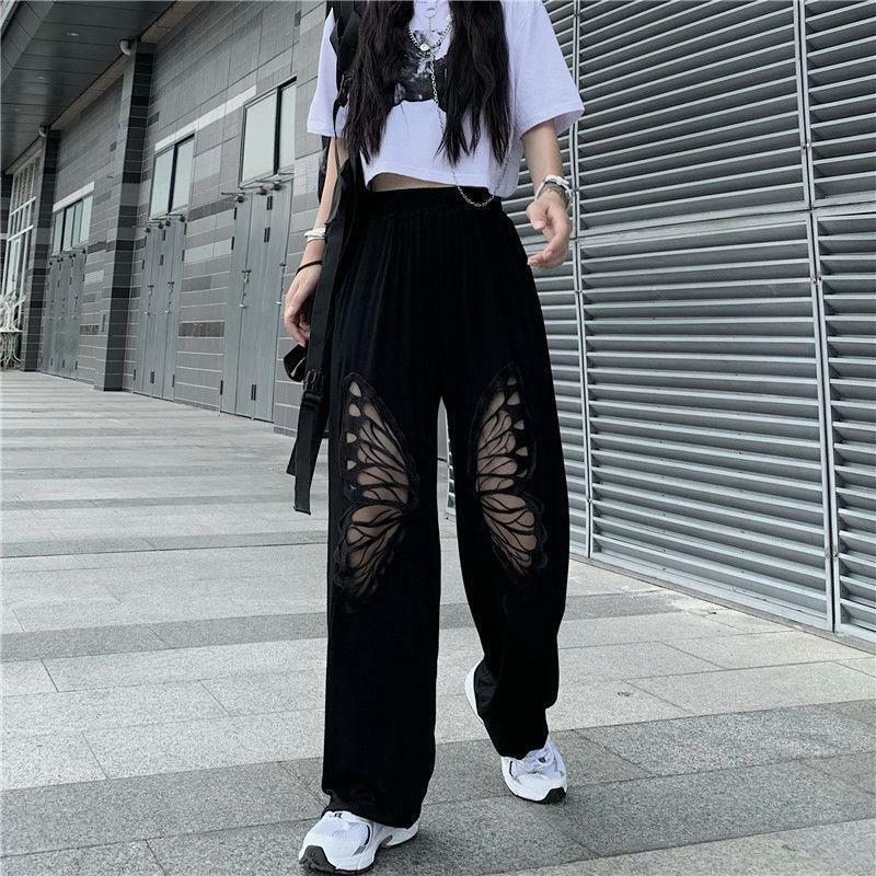 Y2K Fashion Elasticated Waist Butterfly Cut-Out Pants for Trendy Looks