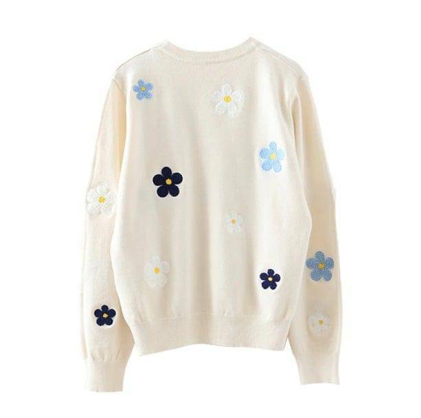 Y2K Fashion Embroidered Floral Sweater - Trendy 2000s Style Top