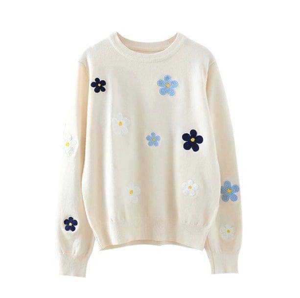 Y2K Fashion Embroidered Floral Sweater - Trendy 2000s Style Top