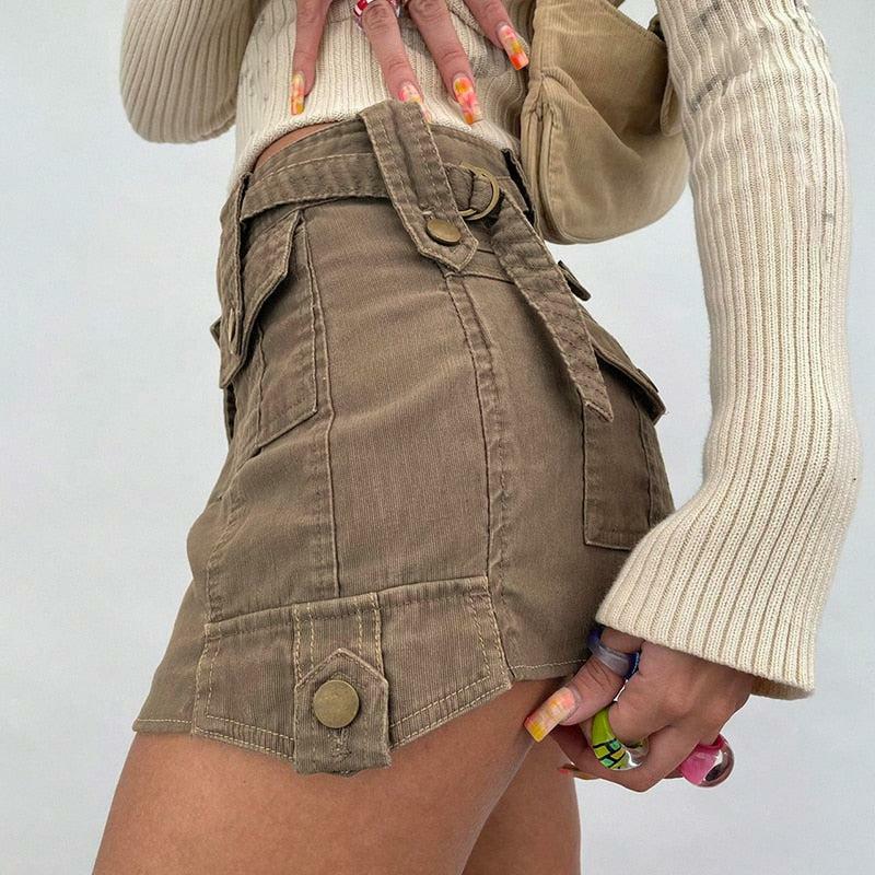 Y2K Fashion Fairy Grunge Cargo Mini Skirt - 2000s Style Aesthetic