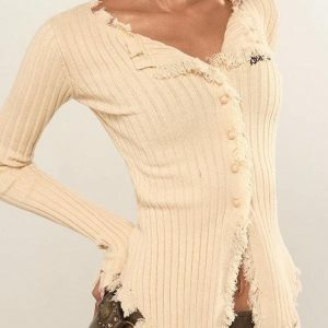 Y2K Fashion Fairy Grunge Distressed Corduroy Cardigan for Trendy Looks